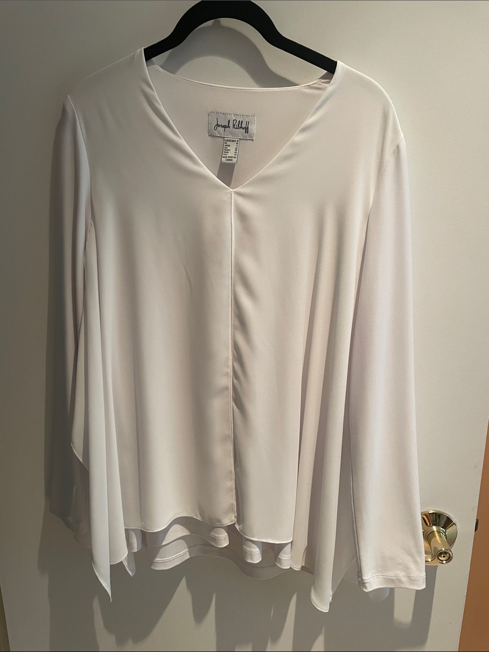 Joseph Ribkoff White V-Neck Flowing Long-Sleeve Blouse